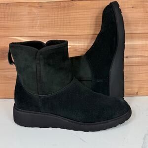 UGG Kristin Mini Platform Wedge Pull On Ankle Boot Black Suede Shearling size 9